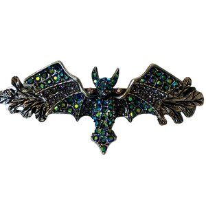 Kirks Folly Cosmic Bat Queen Barrette. Signed. Made in France. Silver. Halloween